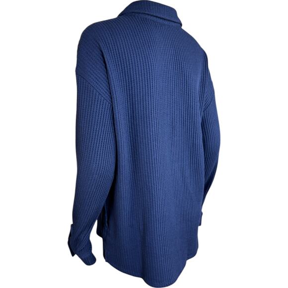 Denim & Co. Sherpa Waffle Knit Shirt Jacket Navy Small NWOT Winter Casual Pocket - Picture 11 of 14